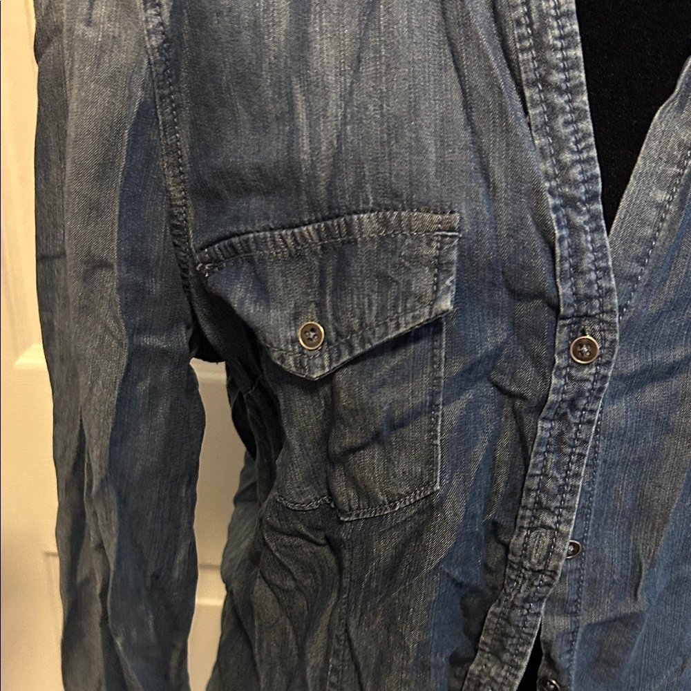 Maurices Light Blue Denim Shirt - Casual Button Front - Picture 4 of 6